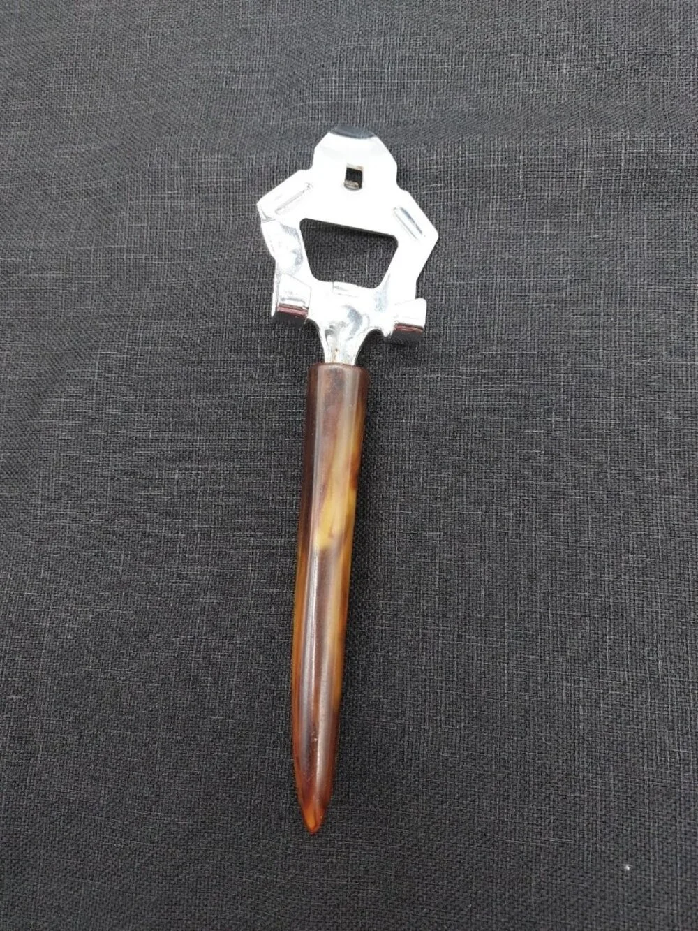 Bottle Can Opener with Butterscotch Swirl Bakelite Handle *chipped Vintage